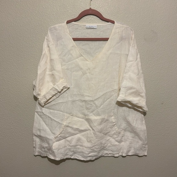 Bryn Walker Blouse Linen V Neck Oversized Coastal Lagenlook Boho - Picture 1 of 7